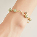 Fortune Jewel 14K Gold Plated Hetian Jade Golden Rose Flower Luck Chain Bracelet