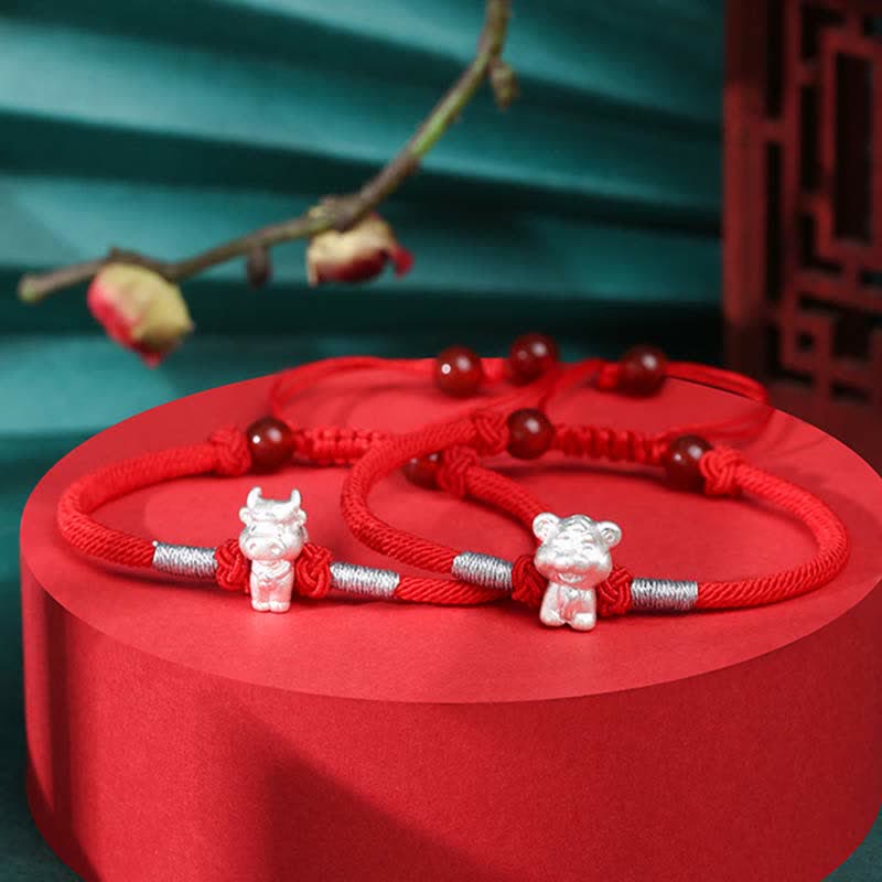Fortune Jewel 999 Sterling Silver Chinese Zodiac Luck Strength Red String Bracelet