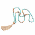 Fortune Jewel 108 Mala Beads Turquoise Picture Jasper Wisdom Tassel Bracelet