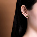 Fortune Jewel 925 Sterling Silver Plated Gold Natural Hetian Cyan Jade Bead Luck Stud Earrings