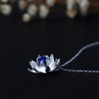 Fortune Jewel 925 Sterling Silver Lazurite Lotus Flower Self Care Necklace Pendant