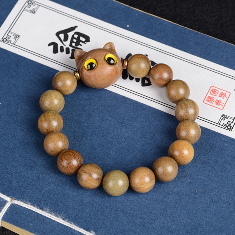 Fortune Jewel Ebony Wood Green Sandalwood Red Sandalwood Lovely Cat Balance Bracelet