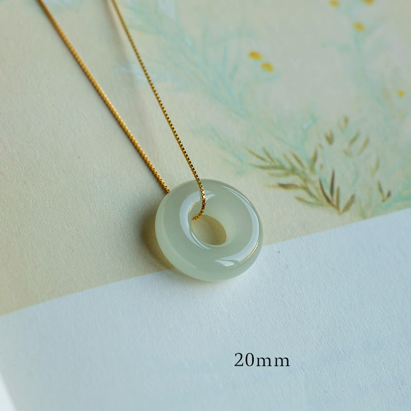 Fortune Jewel Natural Round Jade Peace Buckle Luck Abundance Necklace Pendant