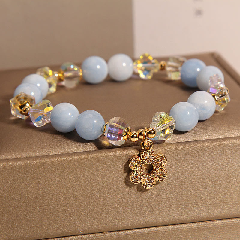 Fortune Jewel Natural Aquamarine Flower Healing Crystal Bracelet