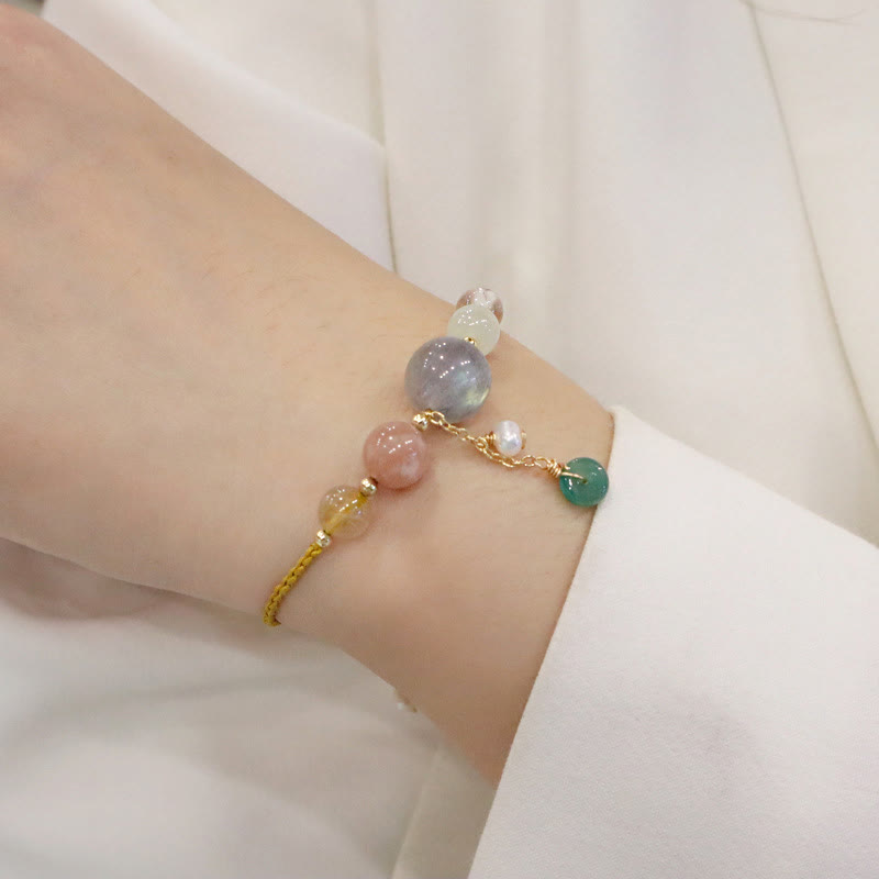 Fortune Jewel Moonstone Sunstone Beads Peace Buckle Charm Healing Bracelet