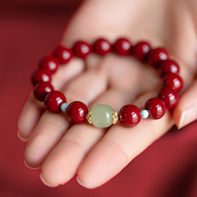Fortune Jewel Cinnabar Green Aventurine Fortune Luck Bracelet