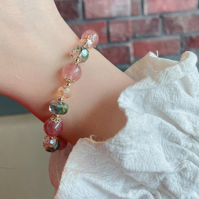 Fortune Jewel Natural Strawberry Quartz Colorful Crystal Positive Bracelet