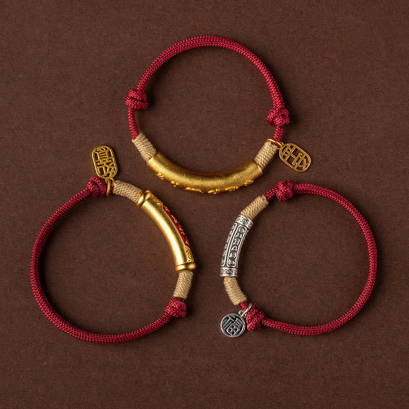Fortune Jewel 999 Sterling Silver Tibet Handmade Om Mani Padme Hum Fu Character TopRank Character Luck Braided Bracelet