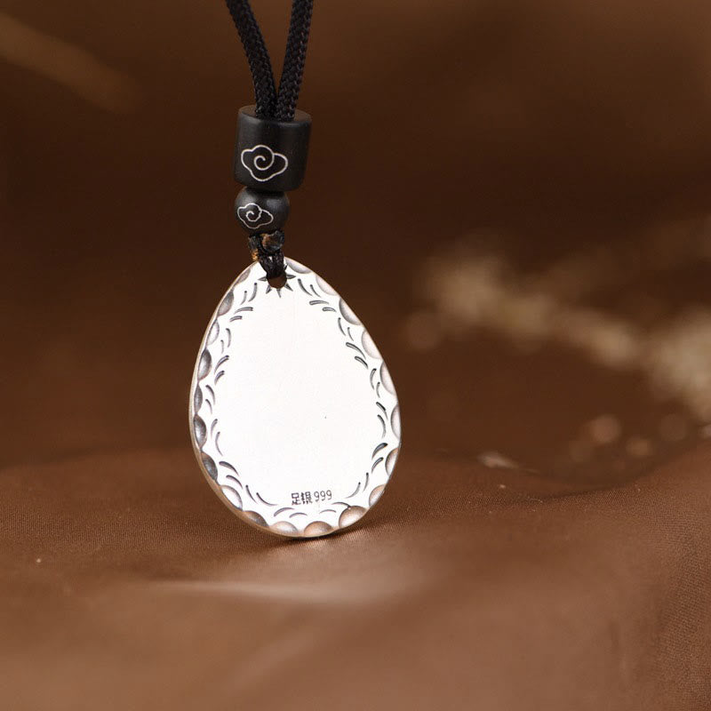 Fortune Jewel Vintage 999 Sterling Silver Yin Yang Bagua Water Drop Design Balance Harmony Necklace Pendant Fortune Jewel