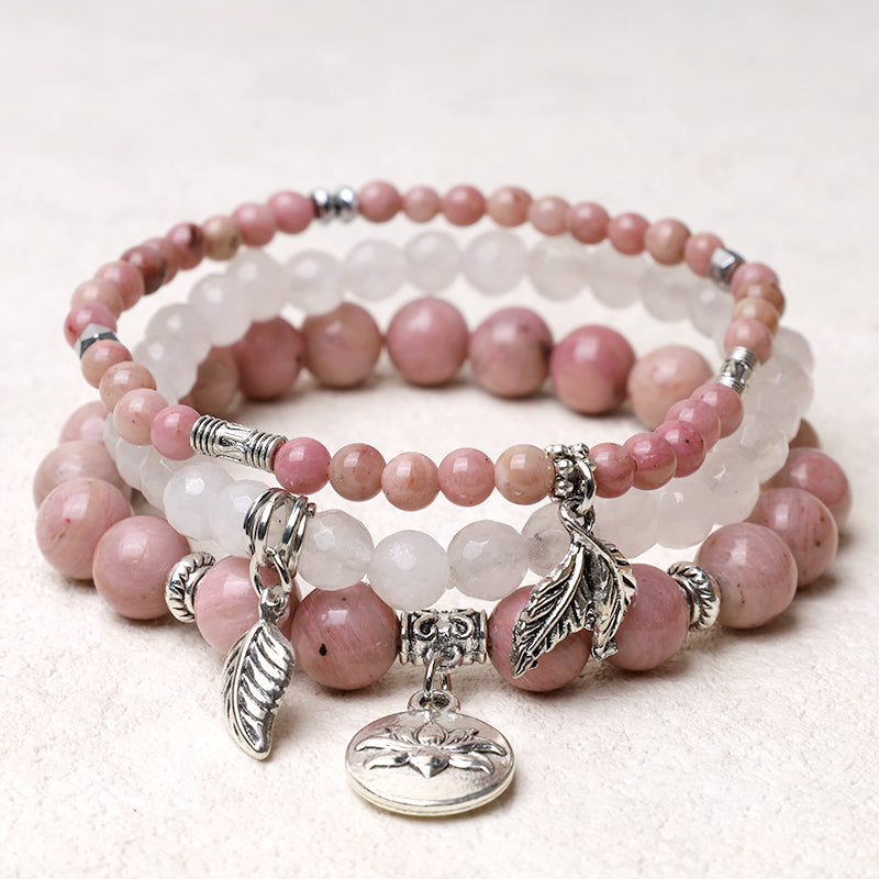 Fortune Jewel 3PCS Natural Quartz Crystal Beaded Healing Energy Lotus Bracelet