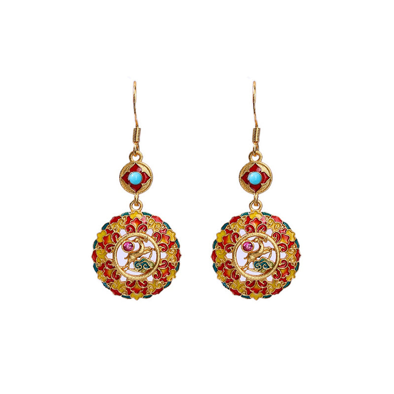 Fortune Jewel 24K Gold Plated Dunhuang Color Elk Copper Balance Drop Earrings