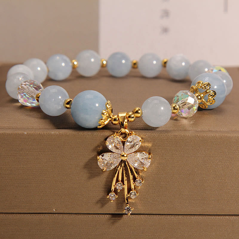 Fortune Jewel Aquamarine Pink Crystal Healing Zircon Butterfly Charm Bracelet