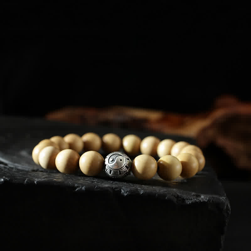 Fortune Jewel Tibet Peach Wood Lotus Cinnabar Bagua Yin Yang Luck Wealth Bracelet