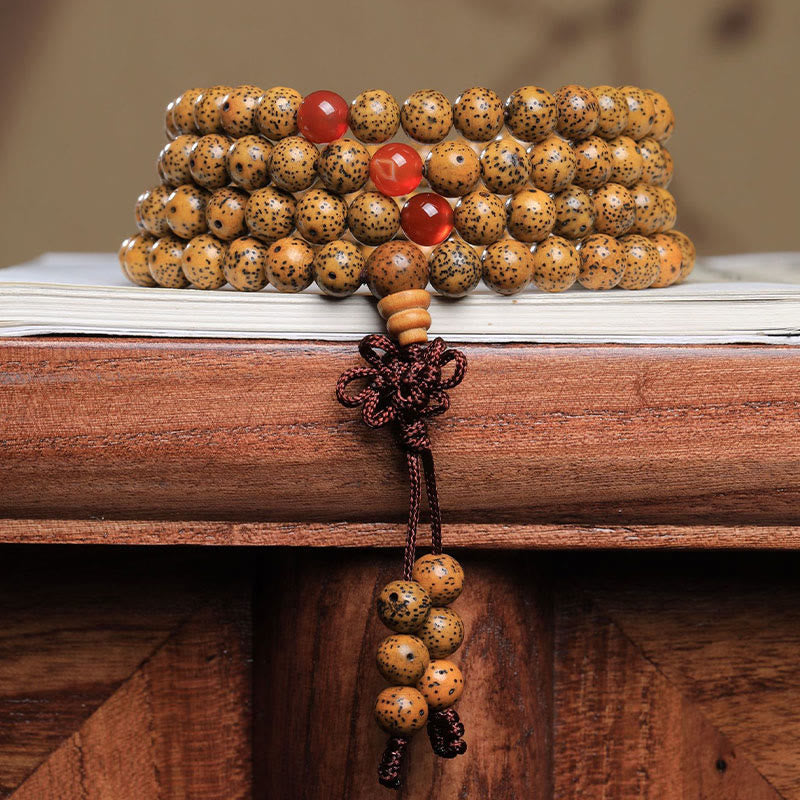 Fortune Jewel 108 Mala Beads Bodhi Seed Red Agate Auspiciousness Bracelet