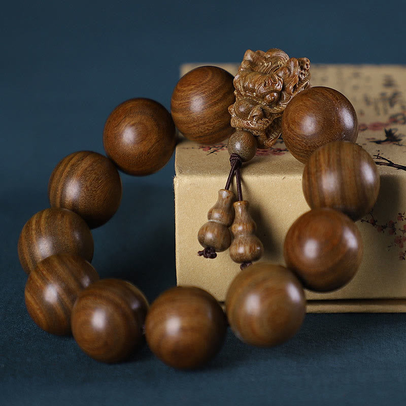 Fortune Jewel Rosewood Green Sandalwood Small Leaf Red Sandalwood Dragon Carved Protection Bracelet