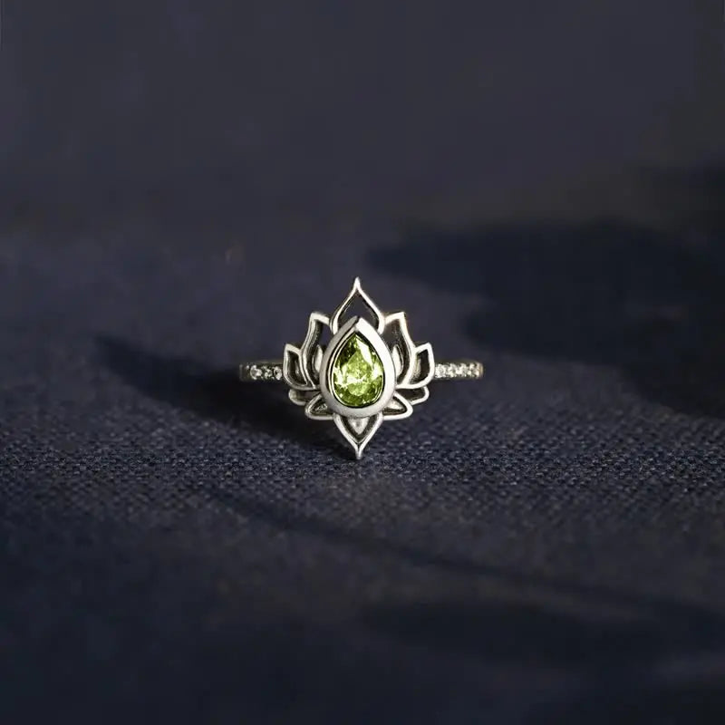 Fortune Jewel 925 Sterling Silver Lotus Zircon Blessing Protection Ring Fortune Jewel