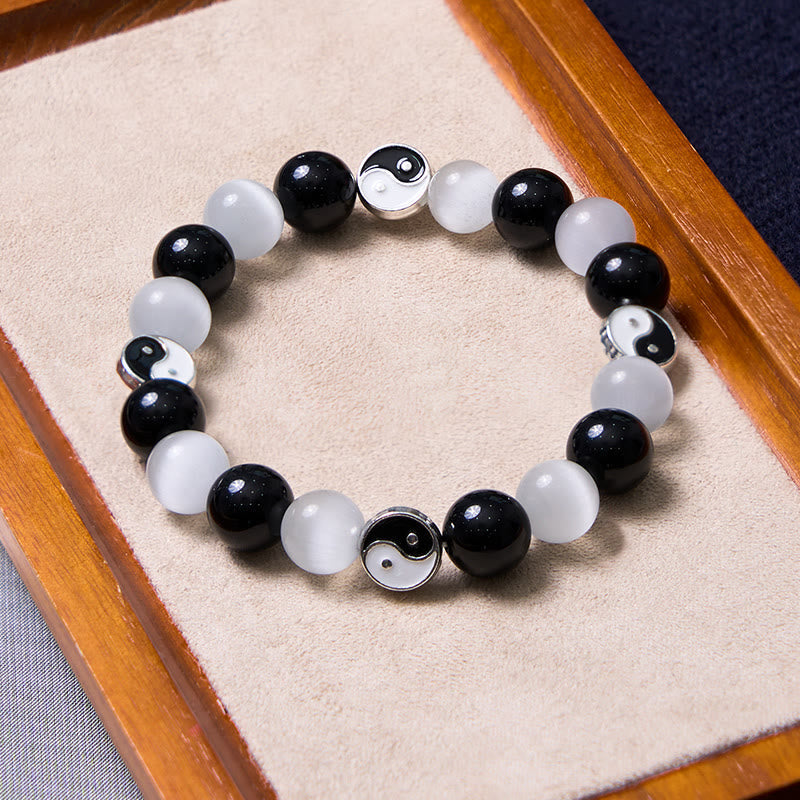 Fortune Jewel Black Obsidian Cat's Eye Yin Yang Purification Strength Bracelet