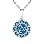 Fortune Jewel 925 Sterling Silver Round Turquoise Three Rabbits Balance Necklace Pendant