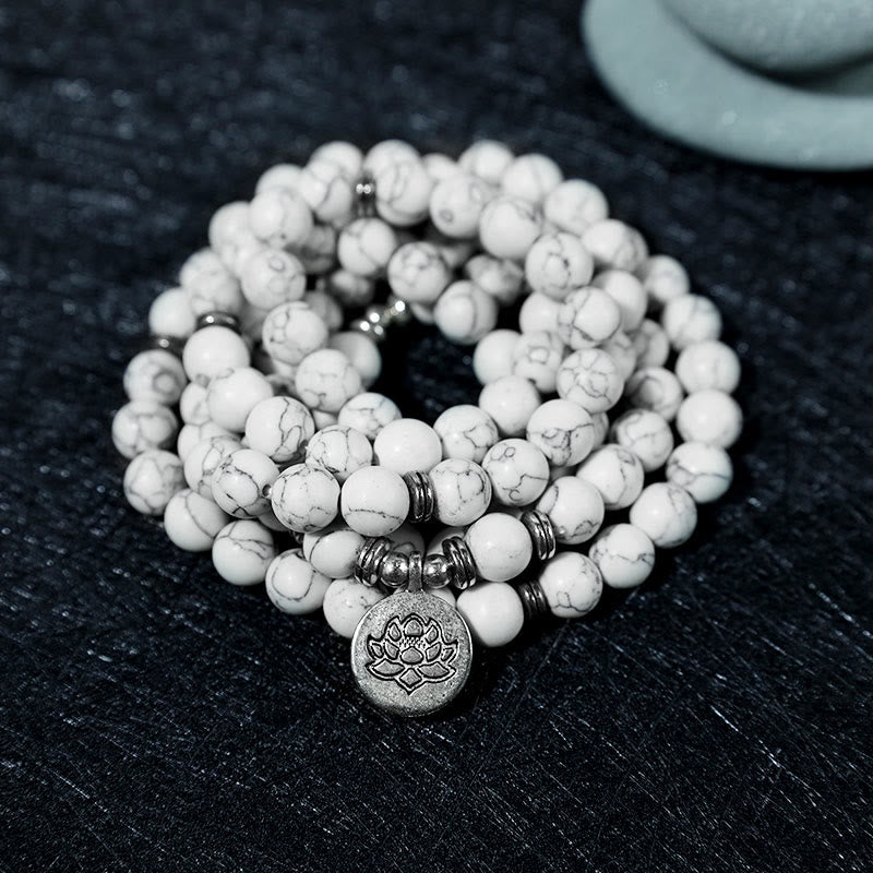Fortune Jewel White Turquoise Lotus Mala Healing Bracelet