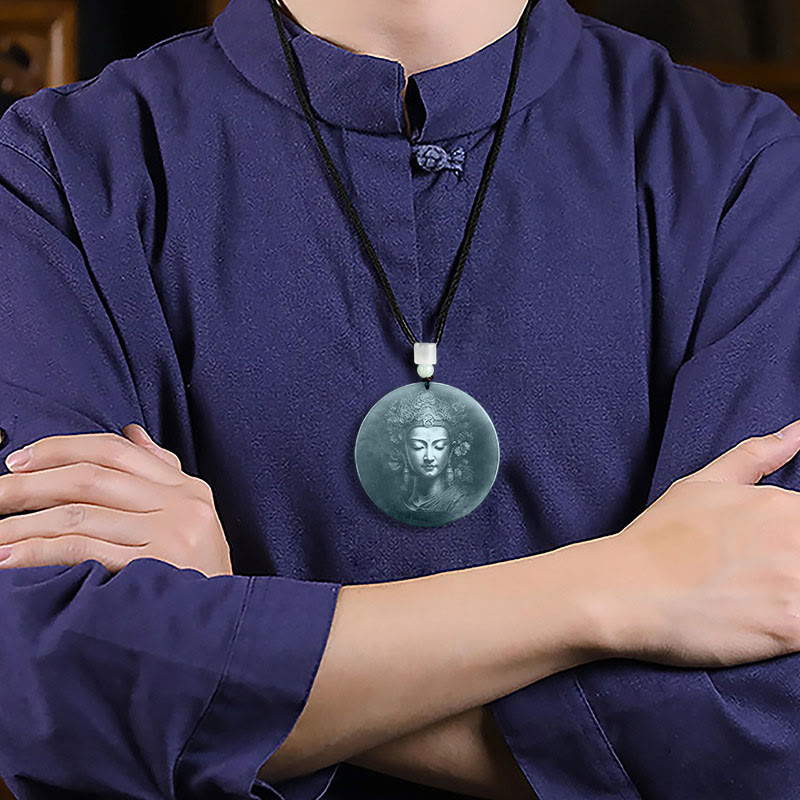Fortune Jewel Kwan Yin Avalokitesvara Jade Abundance String Necklace Pendant Fortune Jewel