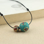 Fortune Jewel Tibetan Turquoise Double Bead Protection Strength Necklace Pendant