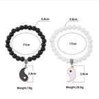 Fortune Jewel 2Pcs Black Onyx White Turquoise Bead Yin Yang Protection Couple Bracelet