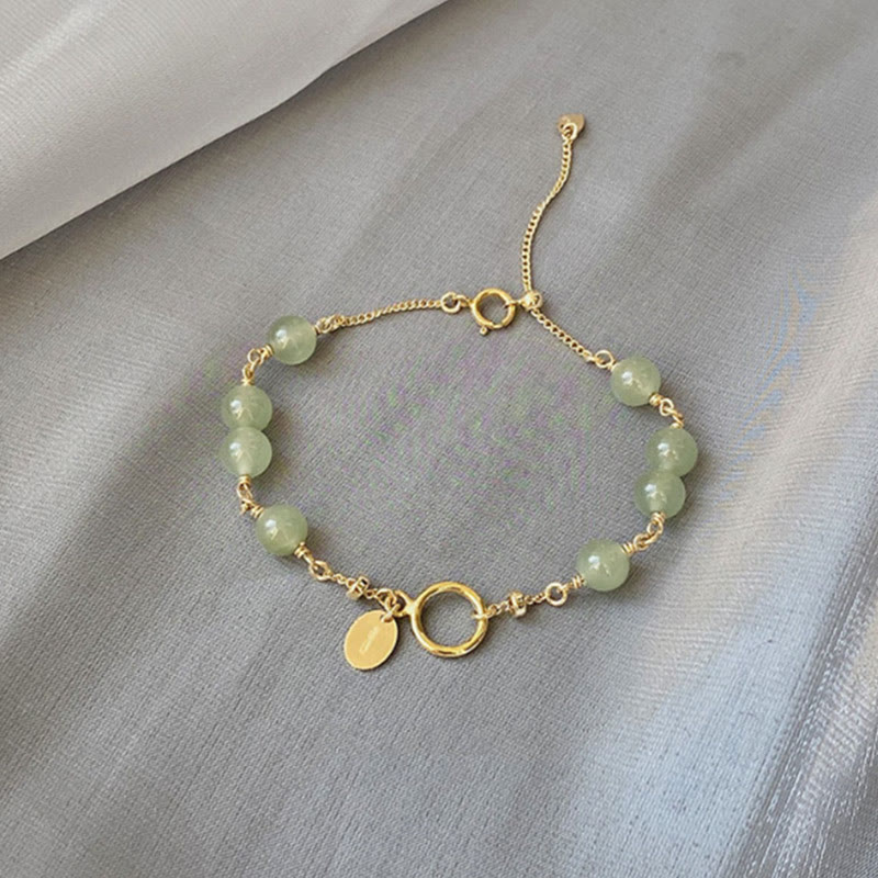 Fortune Jewel 14k Gold Plated Hetian Jade Beaded Prosperity Chain Bracelet