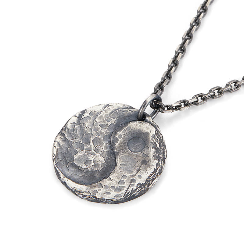 Fortune Jewel 990 Sterling Silver Yin Yang Hammer Texture Harmony Necklace Pendant Fortune Jewel