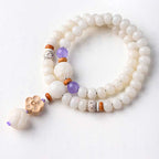 Fortune Jewel Tibetan White Jade Bodhi Lotus Blessing Bracelet Fortune Jewel