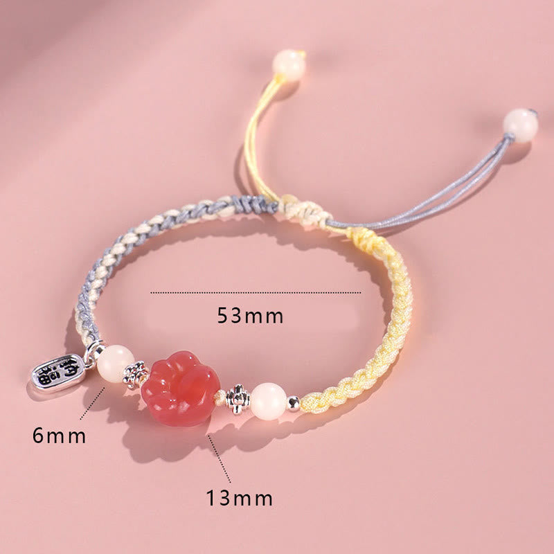Fortune Jewel Yanyuan Agate Cat Claw Paw White Bodhi Seed Fu Character Positive Braided Rope Bracelet