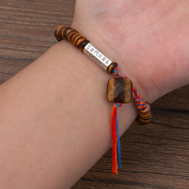 Fortune Jewel Tibetan Tiger Eye Om Mani Padme Hum Protection Power Bracelet