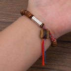 Fortune Jewel Tibetan Tiger Eye Om Mani Padme Hum Protection Power Bracelet