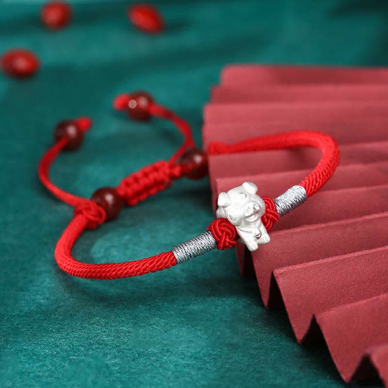 Fortune Jewel 999 Sterling Silver Chinese Zodiac Luck Strength Red String Bracelet