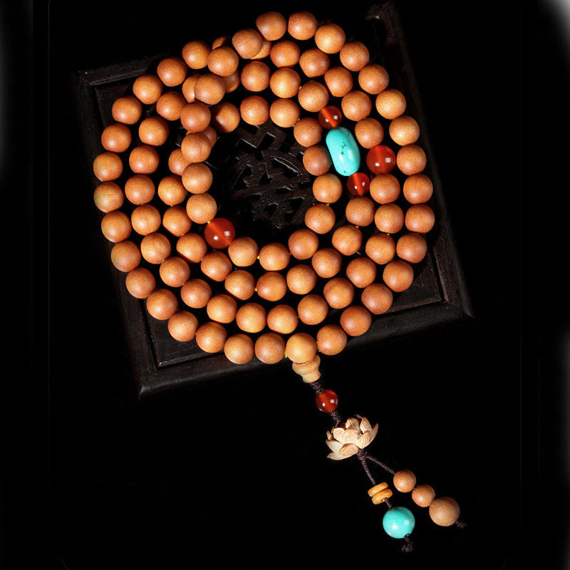 Fortune Jewel Tibetan Sandalwood Lotus Enlightenment Charm Mala Bracelet