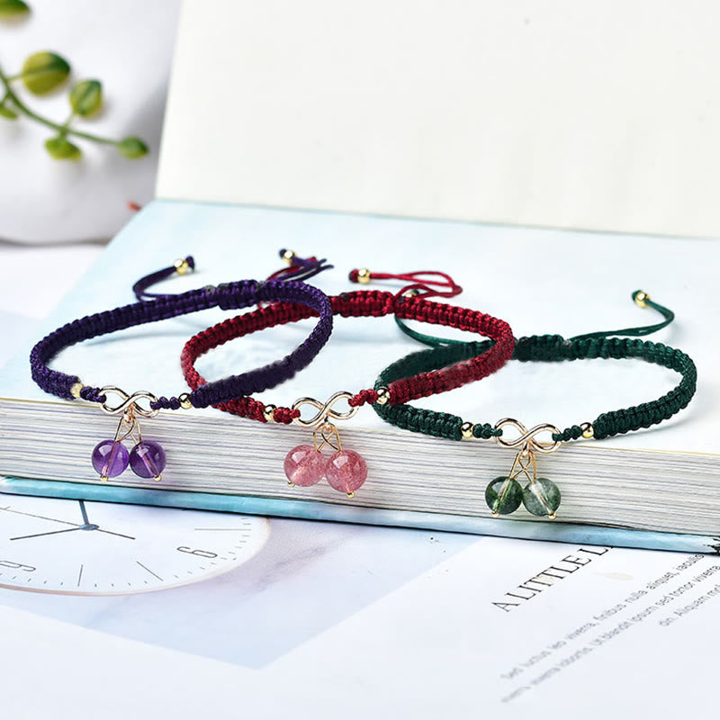 Fortune Jewel Natural Strawberry Quartz Amethyst Green Phantom Bead Positive Bracelet