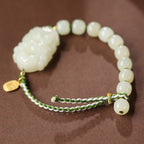 Fortune Jewel 925 Sterling Silver Chinese Zodiac Hetian Jade Happiness Luck String Bracelet