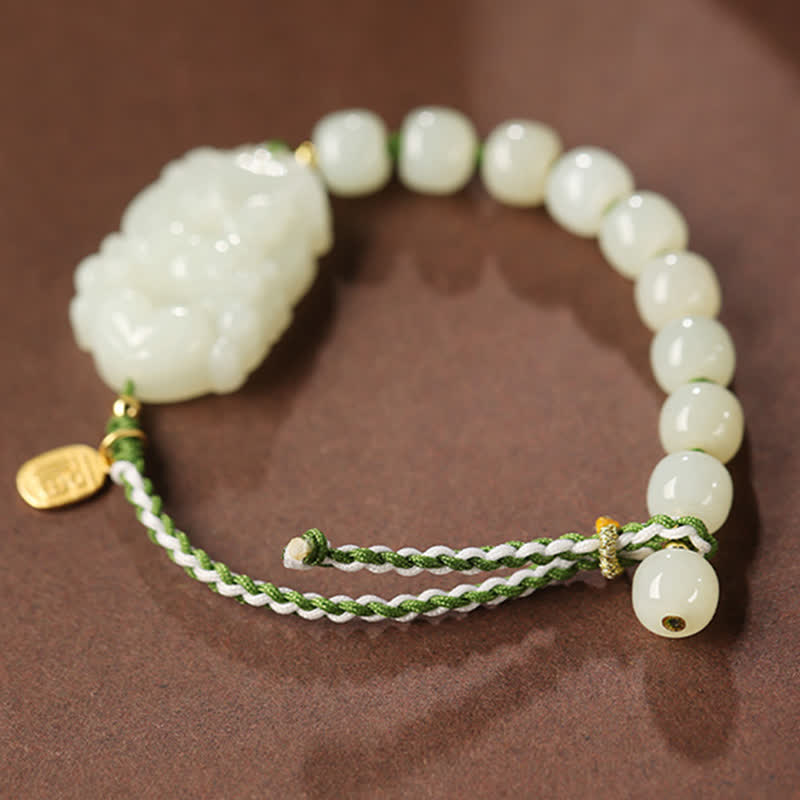 Fortune Jewel 925 Sterling Silver Chinese Zodiac Hetian Jade Happiness Luck String Bracelet