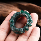 Buddha Stones Natural Cyan Jade Dragon Carved Success Ring