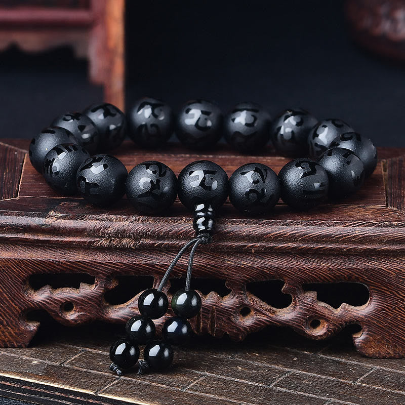 Fortune Jewel Tibet White Crystal Black Onyx Om Mani Padme Hum Meditation Bracelet