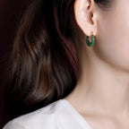 Fortune Jewel 925 Sterling Silver Plated Gold Natural Round Hetian Cyan Jade Luck Drop Earrings