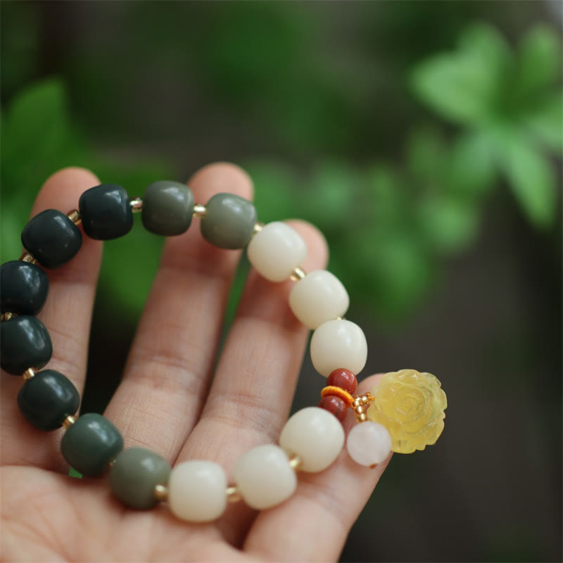 Fortune Jewel Gradient Bodhi Seed Amber Lotus Peace Bracelet