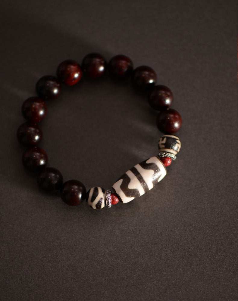 Red Sandalwood Beads Dzi Beads Bracelet