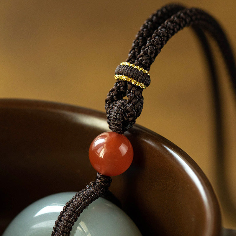Fortune Jewel Natural Round Jade Gray Jade Peace Buckle Luck Necklace Pendant