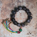 Fortune Jewel Tibet Ebony Wood Copper Peace Tassel Wrist Mala Bracelet