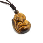 Fortune Jewel Natural Black Obsidian Tiger Eye Ice Obsidian Fox Pendant Amulet Necklace