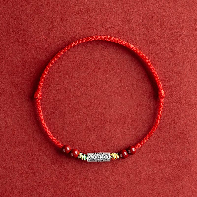 Fortune Jewel 925 Sterling Silver Koi Fish Cinnabar Bead Wealth Handcrafted Braided Bracelet Anklet