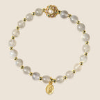 Fortune Jewel 14K Gold Plated Natural Strawberry Quartz Labradorite Sun Stone Fu Character Positive Charm Bracelet