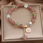 Fortune Jewel Strawberry Quartz Lucky Four Leaf Clover Healing Charm Bracelet