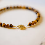 Fortune Jewel 14K Gold Plated Natural Tiger Eye Stone Courage Protection Bracelet