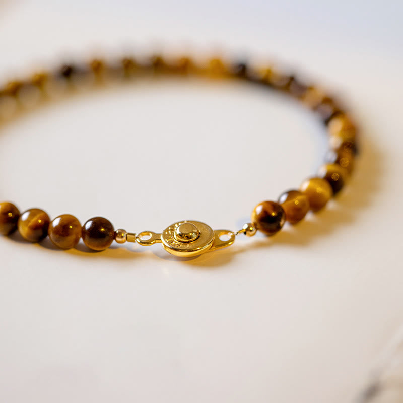 Fortune Jewel 14K Gold Plated Natural Tiger Eye Stone Courage Protection Bracelet